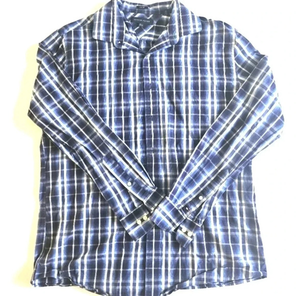 TOMMY Hilfiger Blue Plaid Button down shirt - Picture 1 of 3